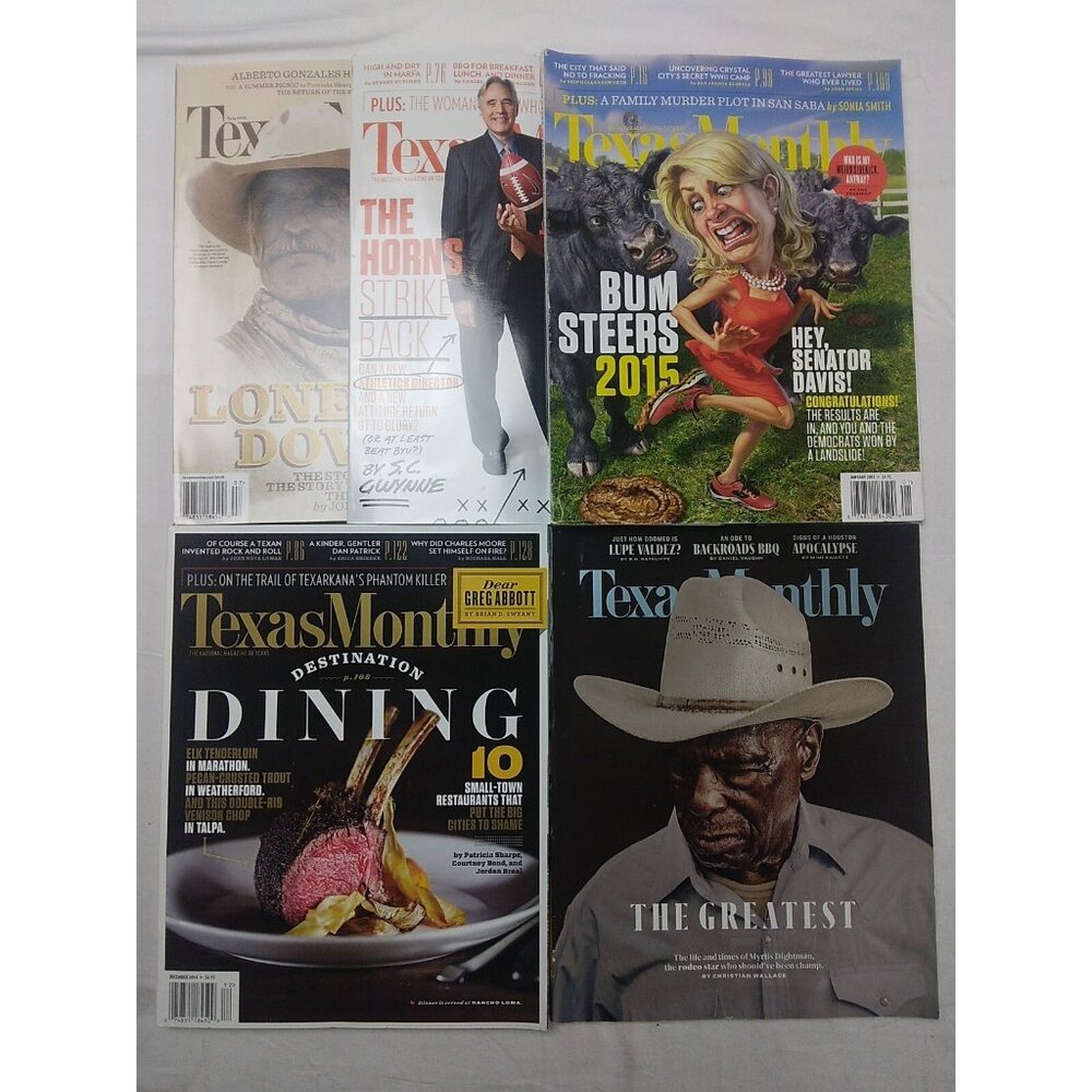 TEXAS MONTHLY Magazine lot of 5 2014-2015 Lonesome Love, The Horns, Dining